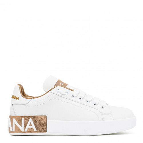White and Gold Tone Portofino Sneakers