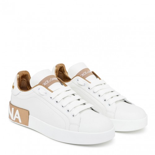 White and Gold Tone Portofino Sneakers 2