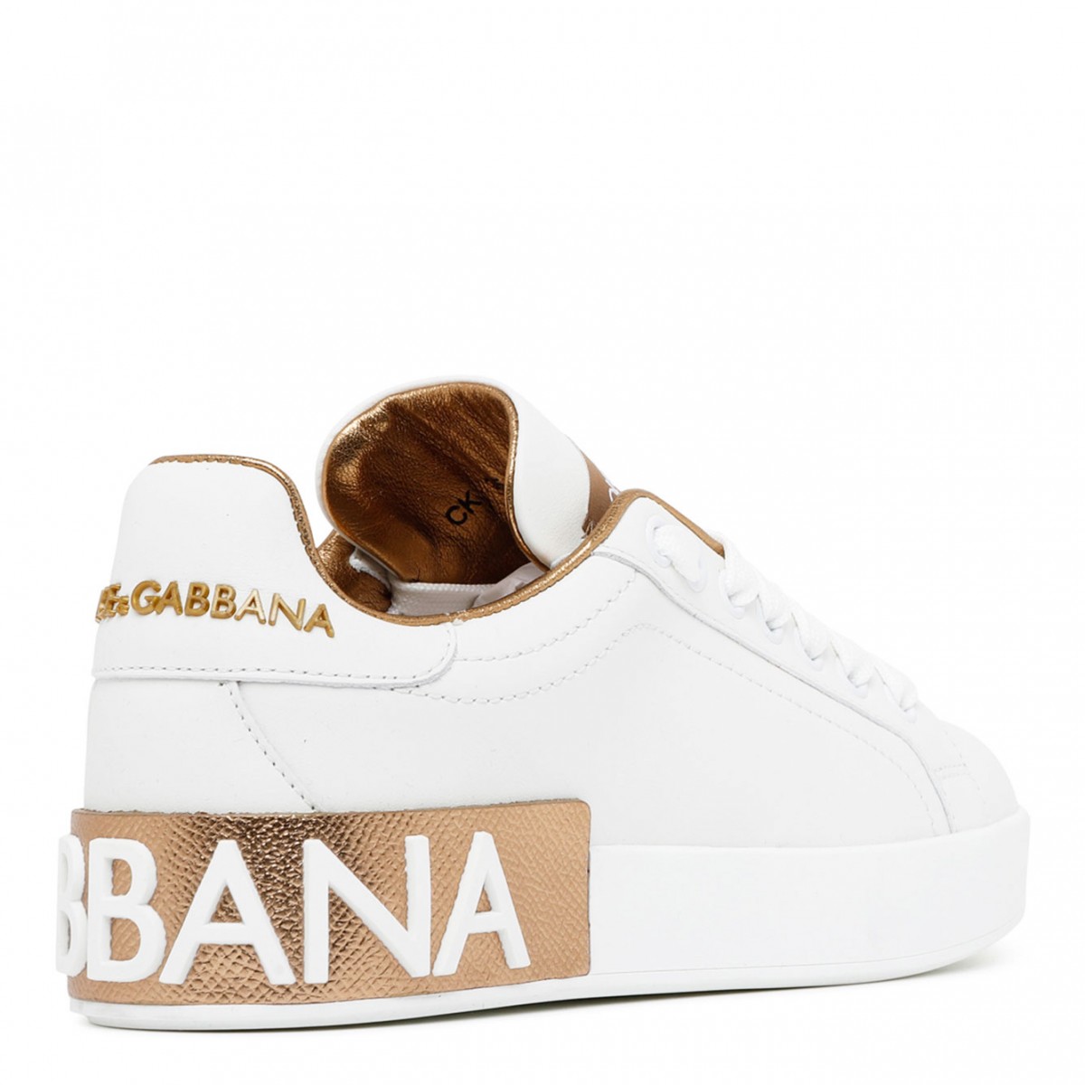 White and Gold Tone Portofino Sneakers