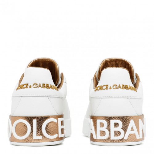 White and Gold Tone Portofino Sneakers