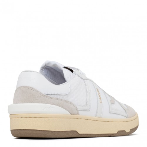 White and Beige Calf Leather Clay Sneakers
