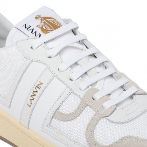 White and Beige Calf Leather Clay Sneakers