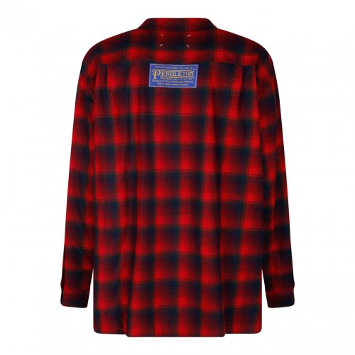 Red and Black Wool Check Pattern Shirt 2