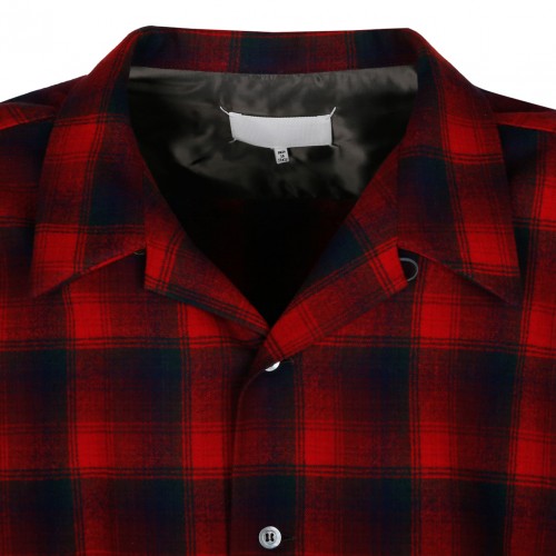 Red and Black Wool Check Pattern Shirt