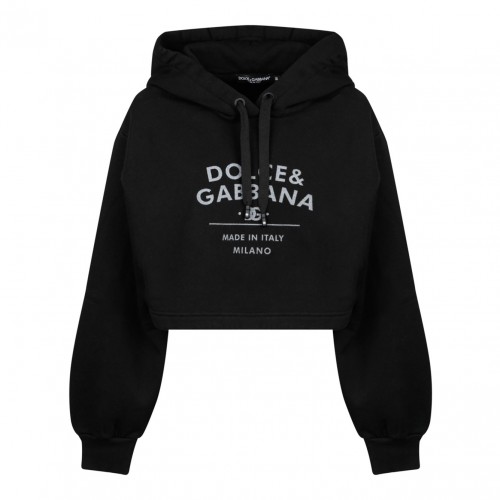 Black Logo Lettering Jersey Hoodie