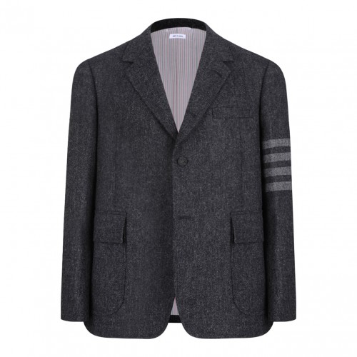 Charcoal Grey Stripe-Detail Blazer