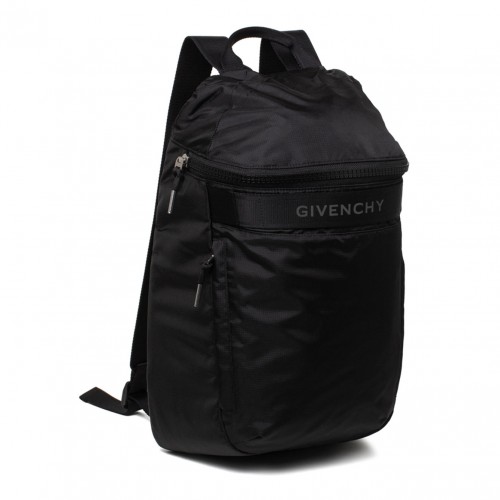 Black Nylon Logo Print Backpack