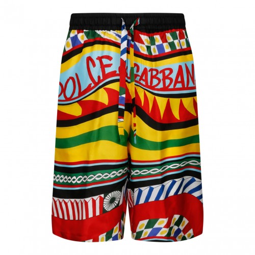 Multicolour Silk Carreto Print Bermuda Shorts