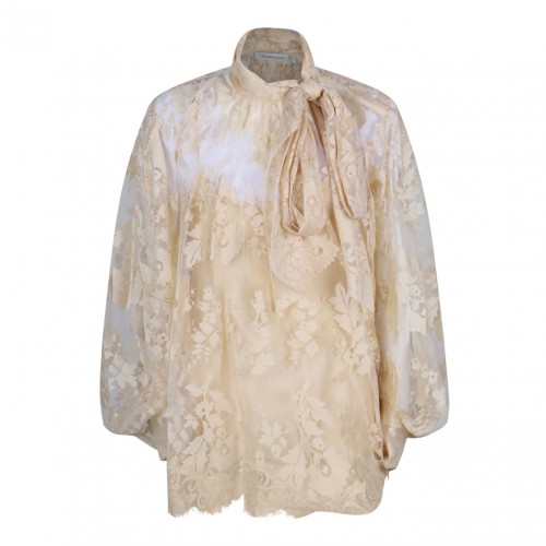 Cream White Illustration Blouse