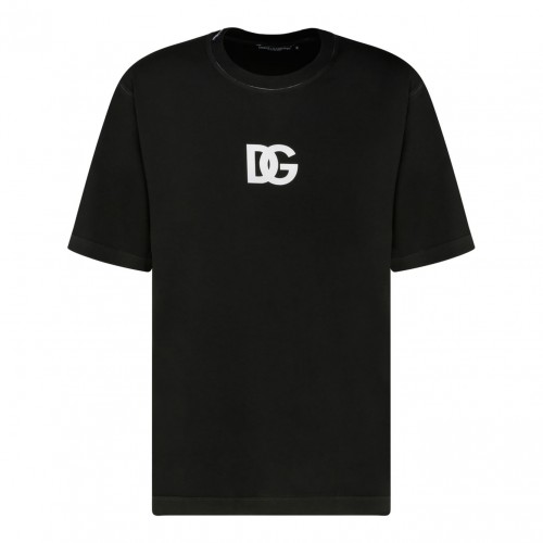 Black Cotton Logo Print T-Shirt