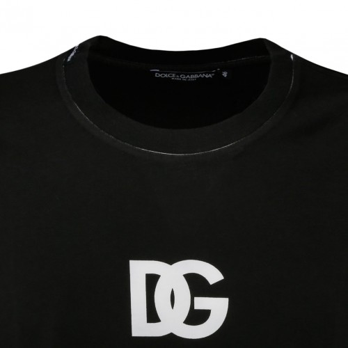 Black Cotton Logo Print T-Shirt