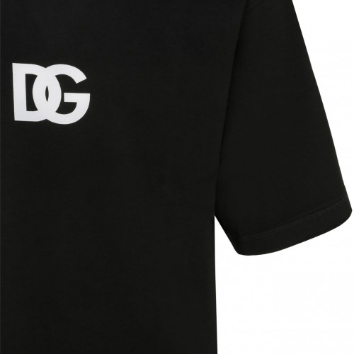 Black Cotton Logo Print T-Shirt