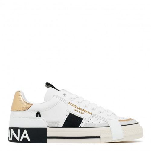 White and Gold Leather Custom 2.Zero Sneakers