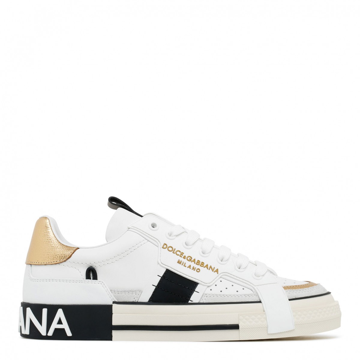 White and Gold Leather Custom 2.Zero Sneakers