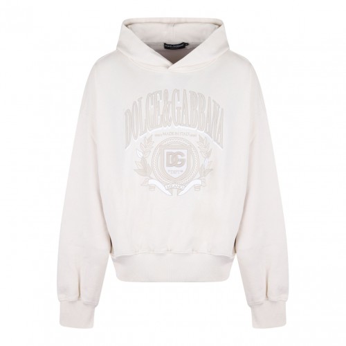 Cream White Logo Print Hoodie