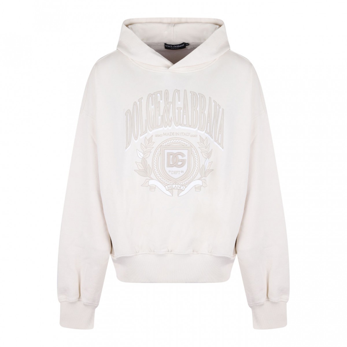 Cream White Logo Print Hoodie