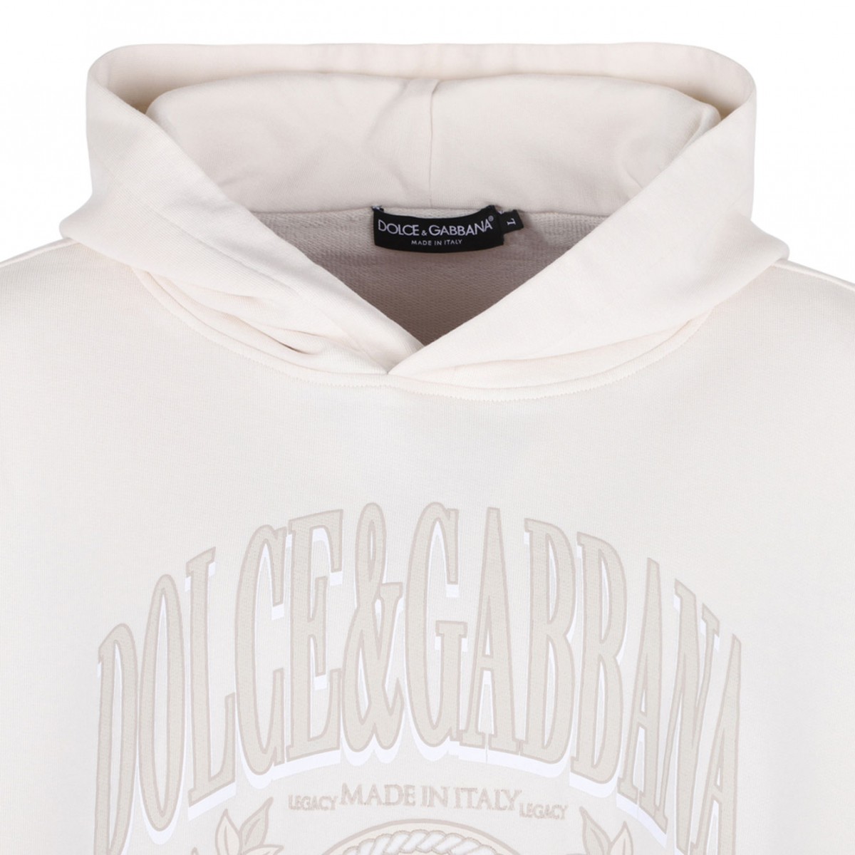 Cream White Logo Print Hoodie
