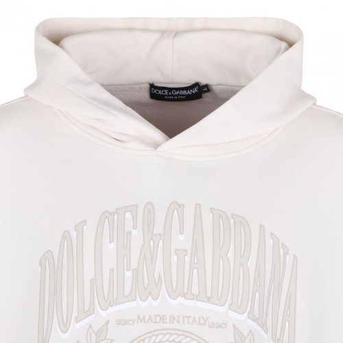 Cream White Logo Print Hoodie