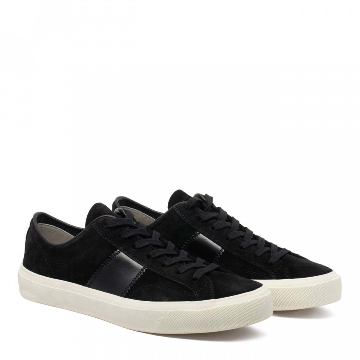 Black and Cream Logo Patch Sneakers