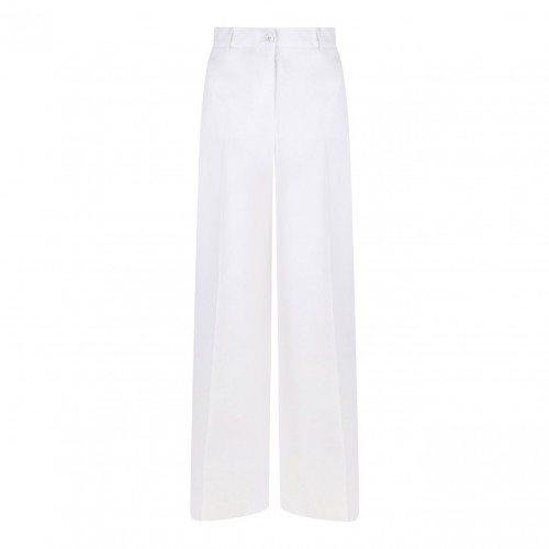 White Flared Cotton Gabardine Pants