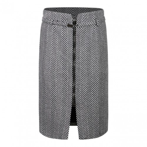 Black and White Virgin Wool Chevron Pattern Midi Pencil Skirt