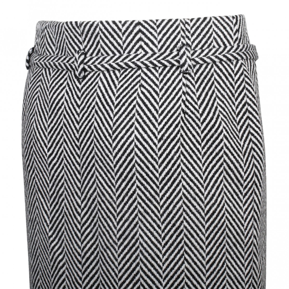 Black and White Virgin Wool Chevron Pattern Midi Pencil Skirt