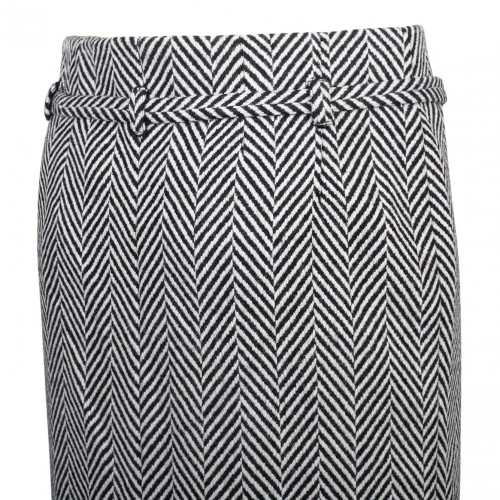 Black and White Virgin Wool Chevron Pattern Midi Pencil Skirt