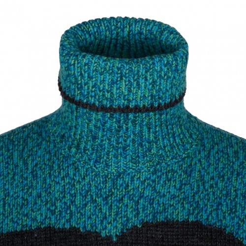 Sea Green and Black Wool Blend Logo Jumper