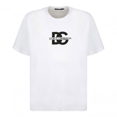 White Cotton DG Print Logo T-Shirt