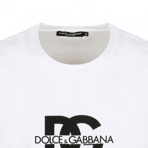 White Cotton DG Print Logo T-Shirt