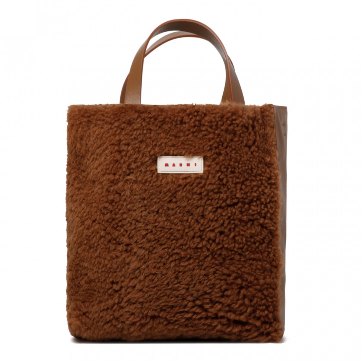 Tobacco Brown Shearling Logo Patch Tote Bag