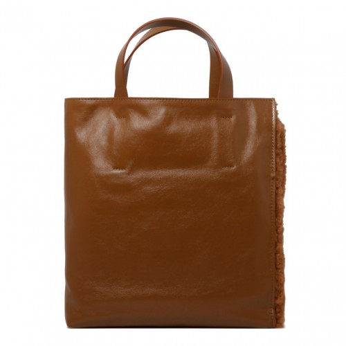 Tobacco Brown Shearling Logo Patch Tote Bag 2