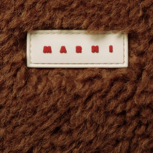 Tobacco Brown Shearling Logo Patch Tote Bag