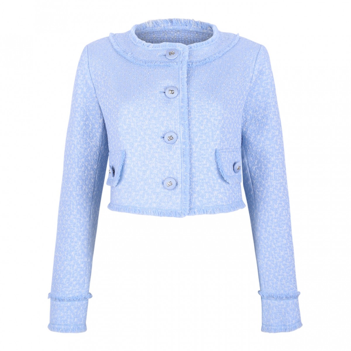 Light Blue Short Raschel Wool Tweed Jacket