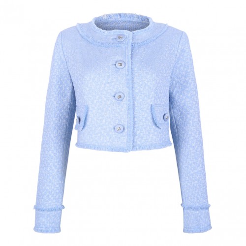 Light Blue Short Raschel Wool Tweed Jacket