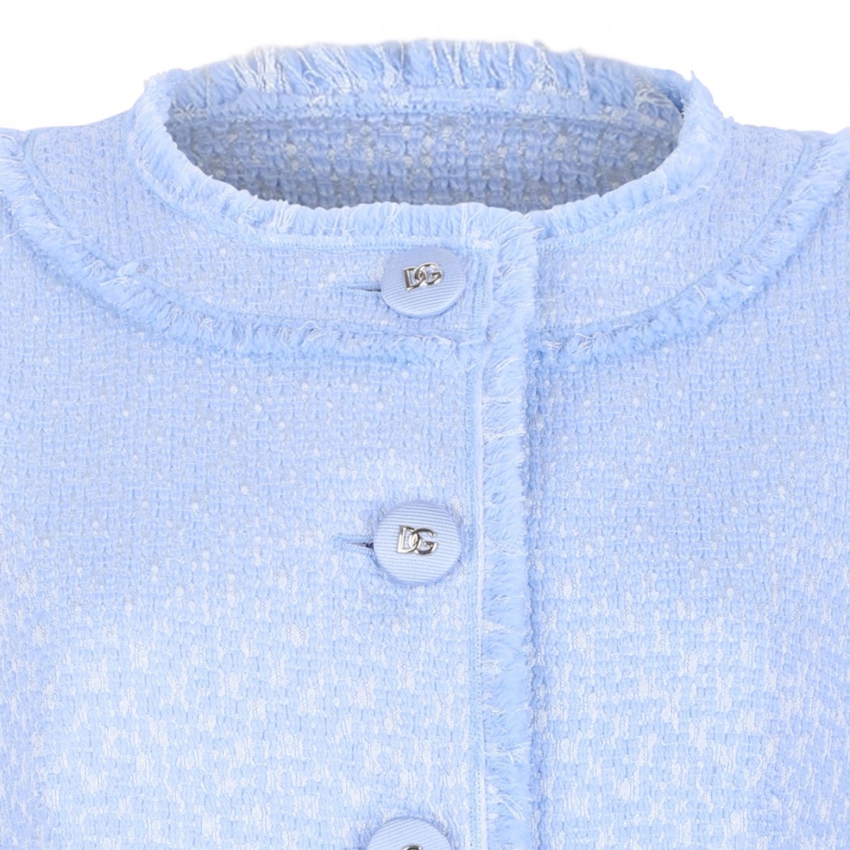 Light Blue Short Raschel Wool Tweed Jacket