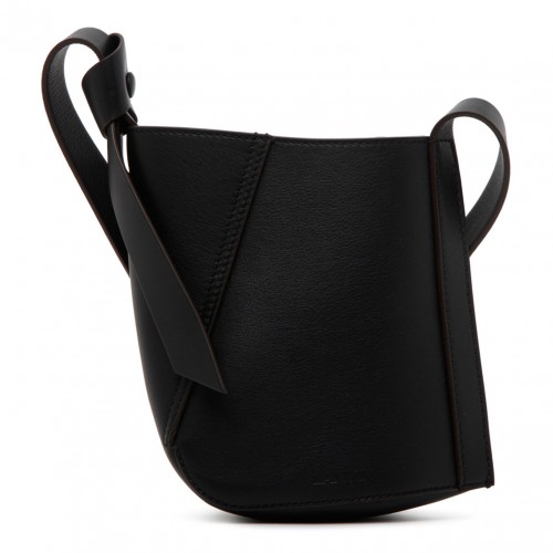 Black Calf Leather Hobo Tie Shoulder Bag