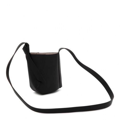 Black Calf Leather Hobo Tie Shoulder Bag