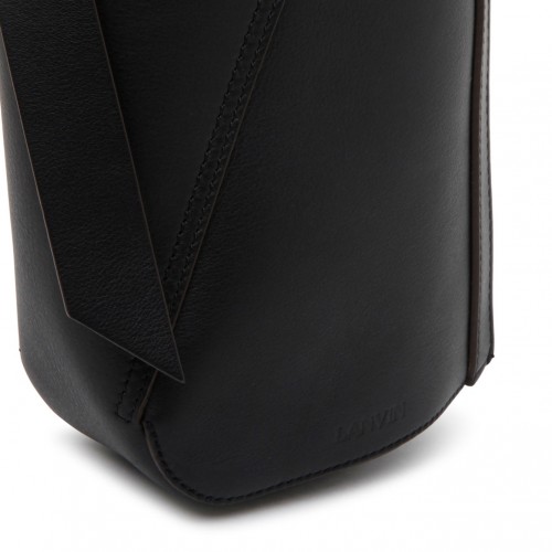 Black Calf Leather Hobo Tie Shoulder Bag