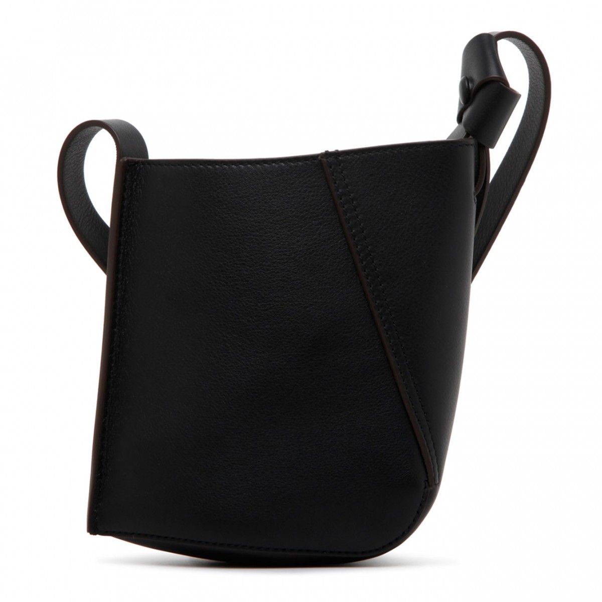 Black Calf Leather Hobo Tie Shoulder Bag