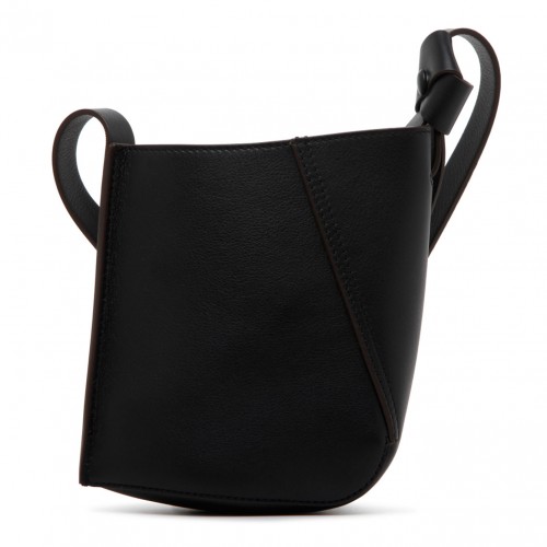 Black Calf Leather Hobo Tie Shoulder Bag