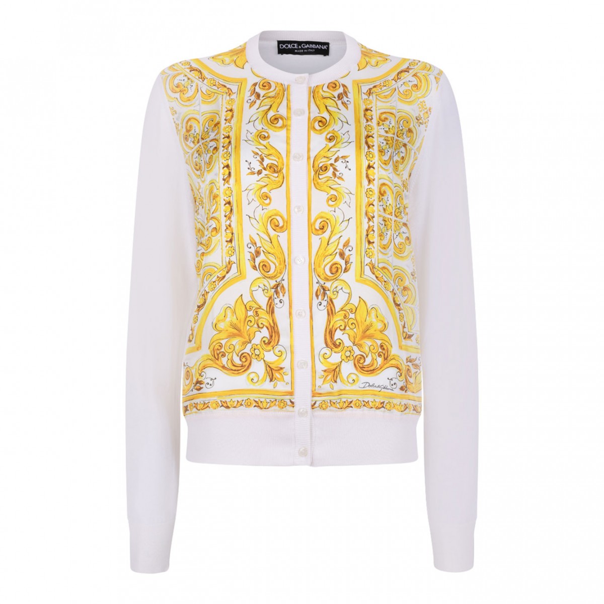 Yellow Silk Cardigan With Majolica Print