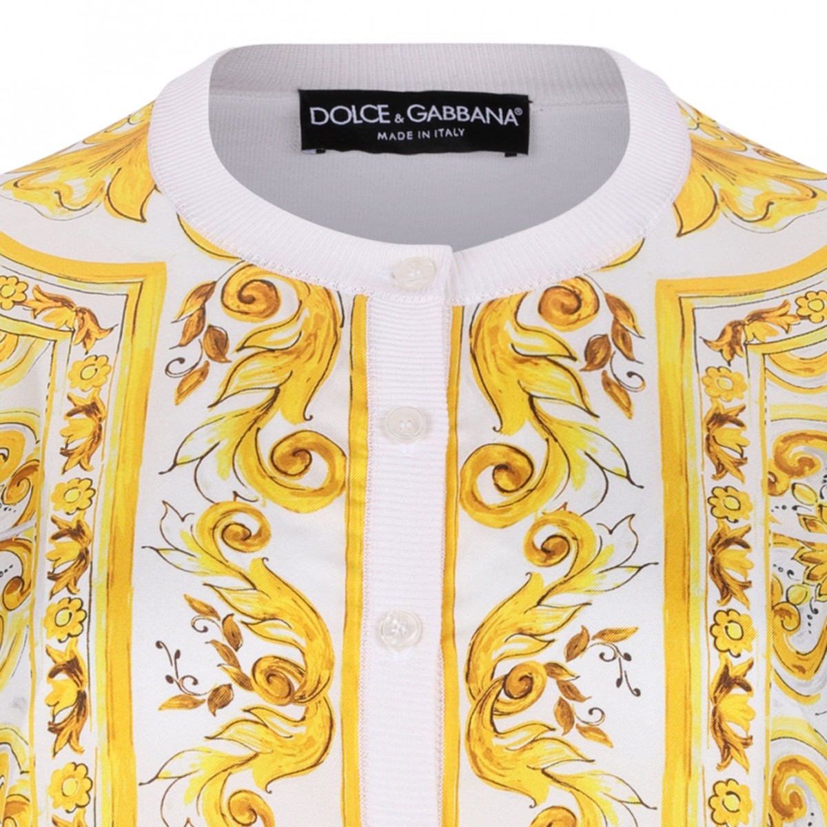 Yellow Silk Cardigan With Majolica Print