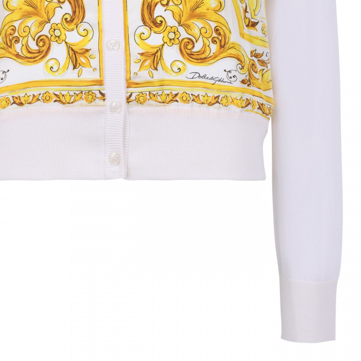 Yellow Silk Cardigan With Majolica Print