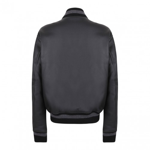 Black Applique Leather Bomber Jacket 2