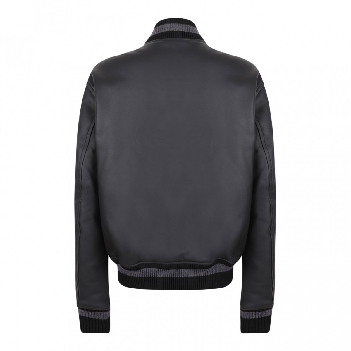 Black Applique Leather Bomber Jacket