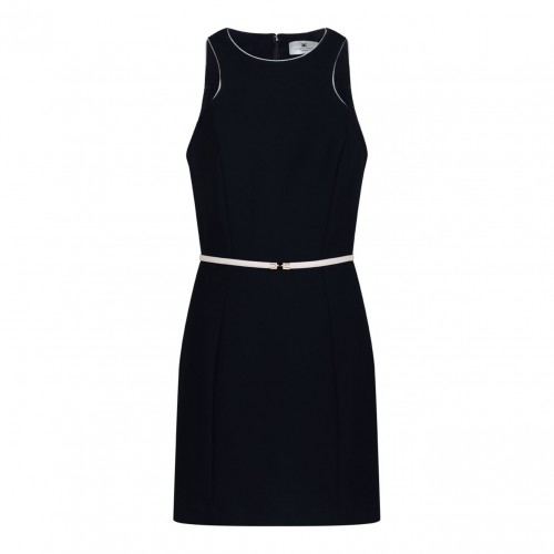 Black Contrasting Belt Dress
