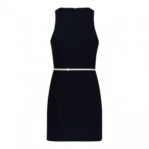 Black Contrasting Belt Dress