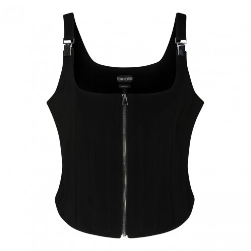 Black Stretch Silk Corset Top