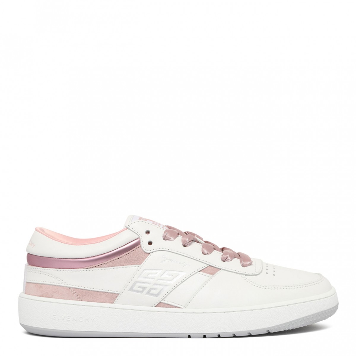 White and Pink Logo Print Sneakers